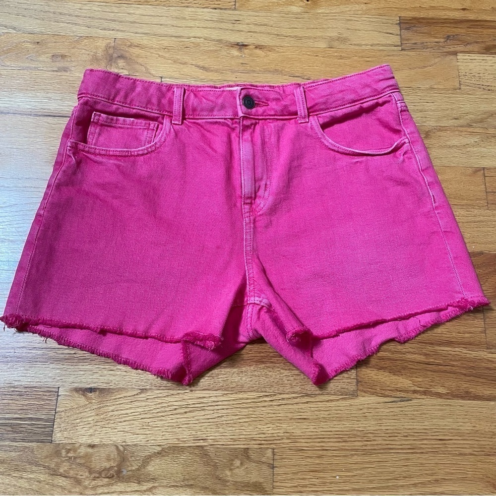 Zara High Rise Hot Pink Denim Shorts 12